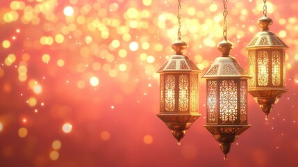 Wall Mural - 3D render of an Arabic themed product display background for advertisement featuring a moon stars and an Arabic lamp