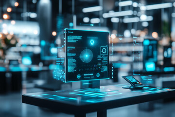 futuristic tech display with digital interface