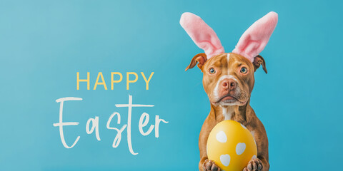 Wall Mural - funny easter concept holiday animal celebration greeting card with text - cute french bulldog dog ea