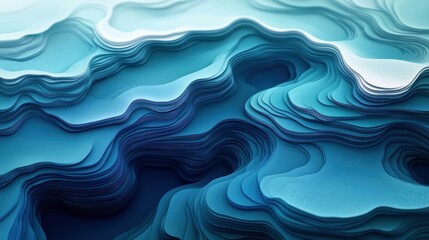 Wall Mural - Abstract layered waves in shades of blue, creating a serene depth effect on a white background.