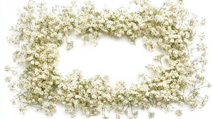 Wall Mural - A delicate wreath made of baby's breath flowers on a clean white background