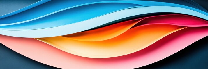 Wall Mural - Colorful abstract waves with smooth gradients on a blue background.