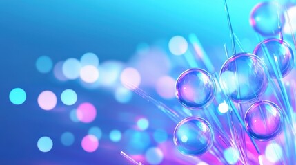 Wall Mural - Colorful bokeh lights with glowing orbs on a blue background create a dreamy effect.
