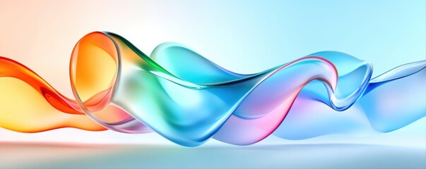 Wall Mural - Colorful flowing ribbons creating an abstract wave on a soft gradient background.