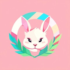 Wall Mural - Adorable Pink Bunny in a Pastel Wreath