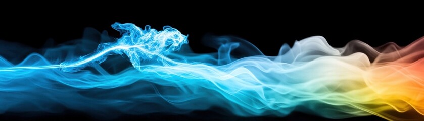 Wall Mural - Colorful smoke wave on a black background, abstract art design.