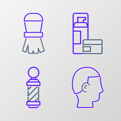 Poster - Set line Hairstyle for men, Classic Barber shop pole, Shaving gel foam and brush icon. Vector