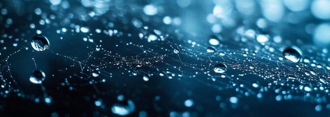 Water droplets on spider web texture composition background