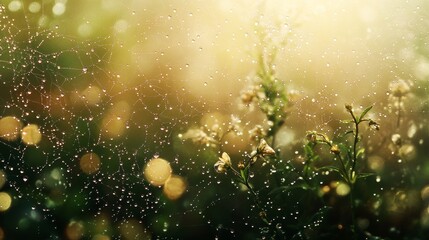 Water droplets on spider web texture composition background