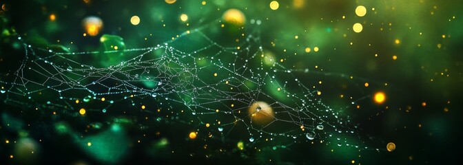 Water droplets on spider web texture composition background