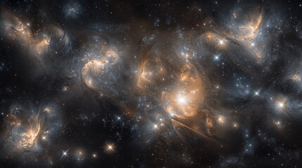 Wall Mural - Vast Cosmic Background with Glowing Stars and Nebulae, Displaying Dark Blue and Warm Gold Hues in a Mystical Space Scene, Reflecting the Wonders of the Universe and Its Celestial Phenomena