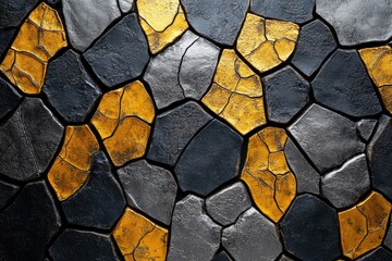 Aufkleber - Abstract background of gold, silver, and black cracked stone mosaic.