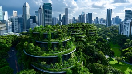 Wall Mural - Sustainable Eco-Friendly Futuristic Cityscape with Lush Green Parks and Modern Architecture