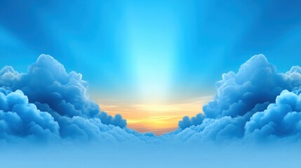 Wall Mural - Vibrant sky with soft clouds and sun rays illuminating the horizon.