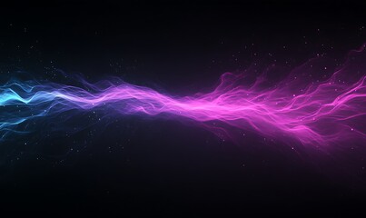 Fototapete - A vibrant wave of blue and pink light emanates against a dark background, creating a dynamic and energetic visual effect.
