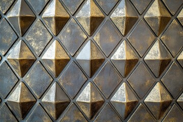 Aufkleber - Geometric pattern of bronze and gold pyramids arranged in a diamond grid.