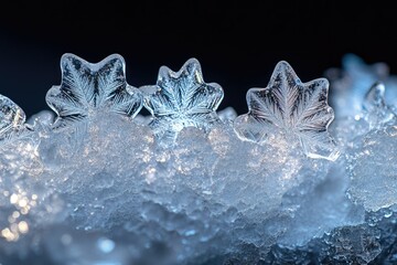 Aufkleber - Intricate ice crystals, resembling snowflakes, nestled in a bed of glistening frost.