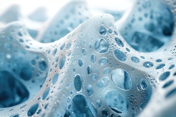 Fototapete - Abstract 3D rendering of a porous, ice-like structure with a cool blue tone.