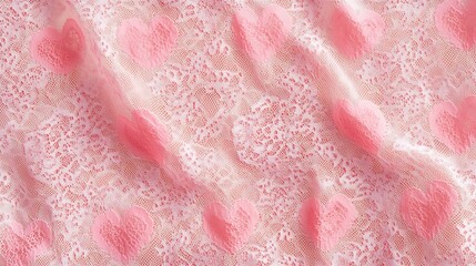 Pink Lace Fabric with Heart Pattern Design
