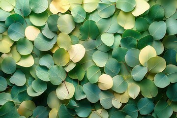 Wall Mural - An overhead shot displays a dense carpet of green eucalyptus leaves a pattern of nature's artistry and beauty