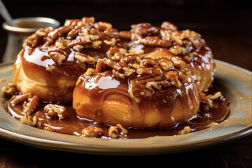 Wall Mural - American Breakfast Delight: Homemade Baked Pecan Sticky Buns with Glaze and Cinnamon