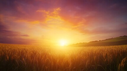 Aufkleber - A breathtaking sunset over a golden field, casting warm hues across the sky, radiating tranquility and nature's beauty.
