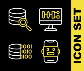 Wall Mural - set line algorithm, chat bot, binary code and server icon. vector