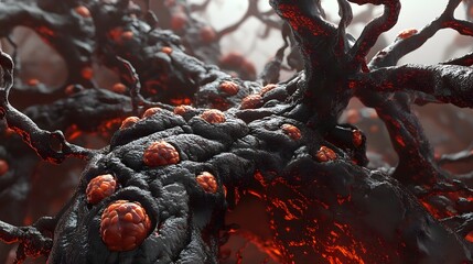 Aufkleber - Dramatic and intense volcanic eruption scene with powerful flowing rivers of molten lava billowing clouds of scorching ash and a fiery display of earth s raw untamed power and energy