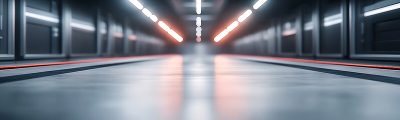 Poster - A futuristic corridor with sleek surfaces and atmospheric lighting, creating a mysterious and tech-inspired ambiance.
