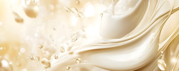 Fototapete - Elegant and luxurious beige abstract background with smooth flowing fluid waves and shimmering golden lights  Satin like soft and creamy texture creates a sense of calm romance and harmony