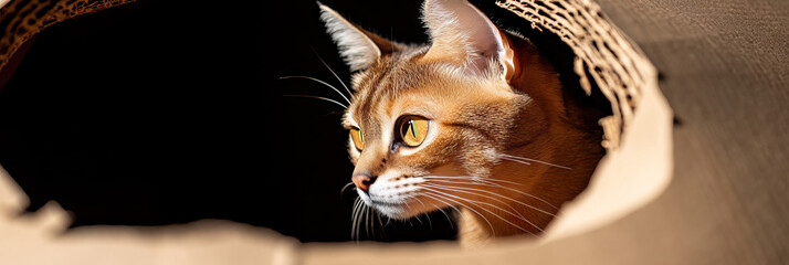 Wall Mural - Golden Brown Cat in Cardboard Aperture