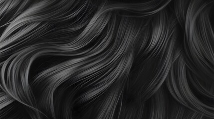 Fototapete - Elegant and sophisticated textured background featuring flowing silky black and grey wavy hair patterns  This abstract minimalist design creates a luxurious aesthetic perfect for fashion beauty