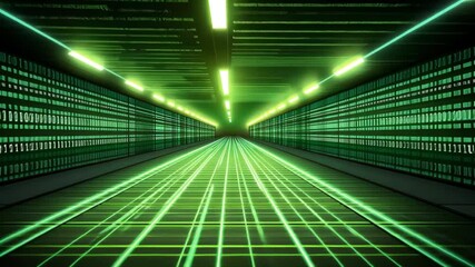 Wall Mural - digital code, futuristic green matrix with scrolling alphanumeric code