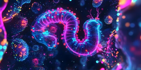 Poster - Colorful Abstract Representation of Microbial Life in Dark Space