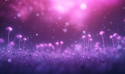 Poster - A dreamy, ethereal landscape featuring delicate flowers bathed in soft pink and purple hues, creating a magical and enchanting atmosphere.