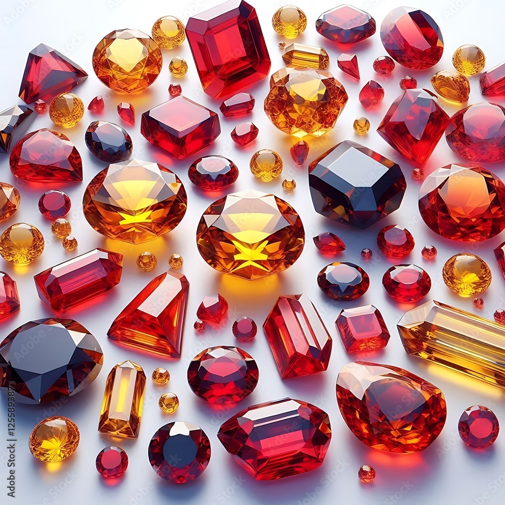 Ultra Realistic Red and Yellow Gemstones on White Background - 8K ...