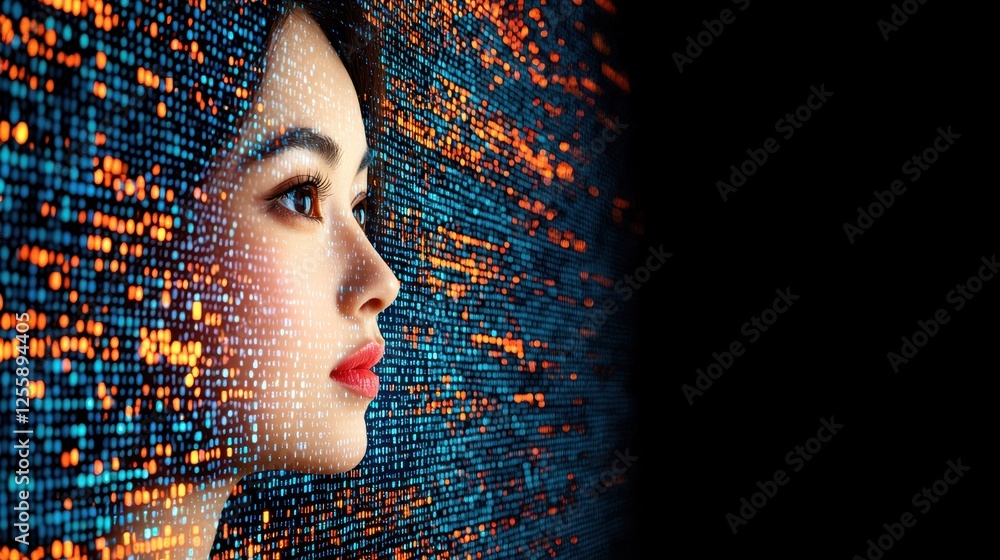 Profile of a Woman with Digital Data Overlay Creating Tech Conceptual ...