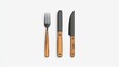 © Chano_1_na - Elegant Wooden Handle Kitchen Cutlery Set with Knife Fork and Spoon on Minimalist Background