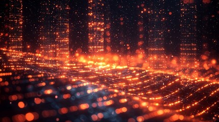 Wall Mural - dynamic visualization of glowing customer feedback flowing into service system