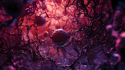 Leinwandbilder - Intricately detailed microscopic view of a neural network showcasing the complex cellular structure and vibrant abstract patterns found within the brain s anatomy