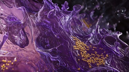 Poster - Mesmerizing abstract digital artwork showcasing dynamic purple fluid swirls splashes and liquid textures with a vibrant surreal and experimental aesthetic  The flowing