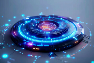 Wall Mural - a futuristic digital device with a glowing blue interface on a sleek surface, surrounded by illumina