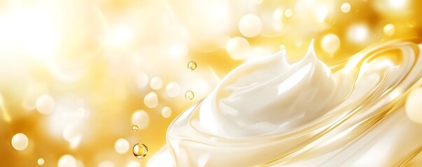 Aufkleber - Mesmerizing swirls of creamy smooth and fluffy whipped cream cascade across a glowing shimmering golden backdrop creating a dreamy ethereal and luxurious visual experience