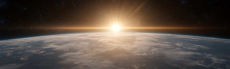 Poster - A breathtaking view of Earth from space, showcasing the horizon illuminated by the rising sun against a backdrop of stars.