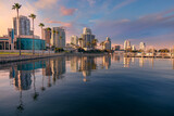 St. Petersburg, Florida, USA. Cityscape image of St. Petersburg, Florida with reflection of the city skyline in the water at beautiful sunset.