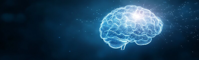 Leinwandbilder - A glowing blue brain illustration representing artificial intelligence and neural networks against a dark background.