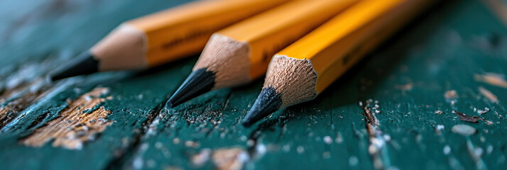 Sticker - Three Yellow Pencils on Weathered Wood Surface