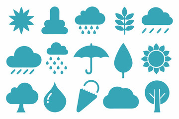 set of silhouette weather and nature icons with simplistic style , weather icon silhouette vector il