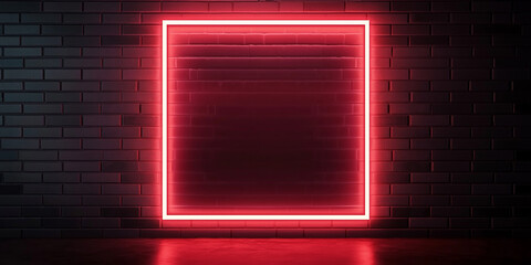 Aufkleber - Red neon square frame glowing on brick wall background