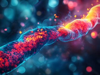 Poster - Colorful Abstract Representation of DNA Strand with Glowing Elements